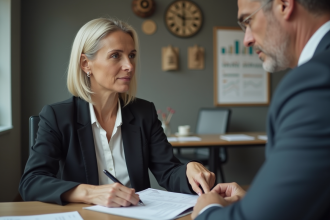 Banquière professionnelle examinant un accord de prêt