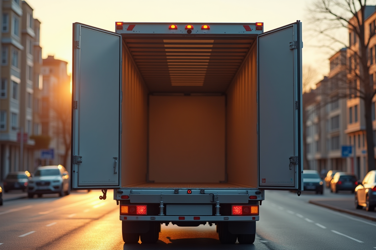 Camion de 20m3 avec portes ouvertes pour chargement