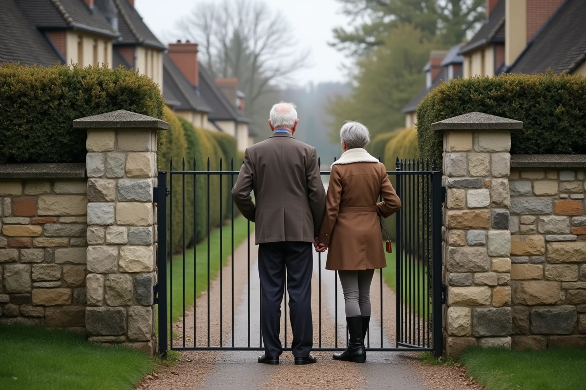Couple âgé devant leur maison en pierre à Beauvais