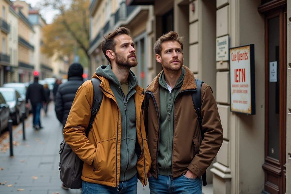Couple cherchant un appartement à louer devant un immeuble en zone tendue dans une grande ville française