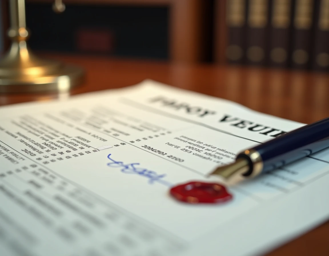 Gros plan sur un document d'estimation immobilière notariale avec cachet officiel et annotations manuscrites