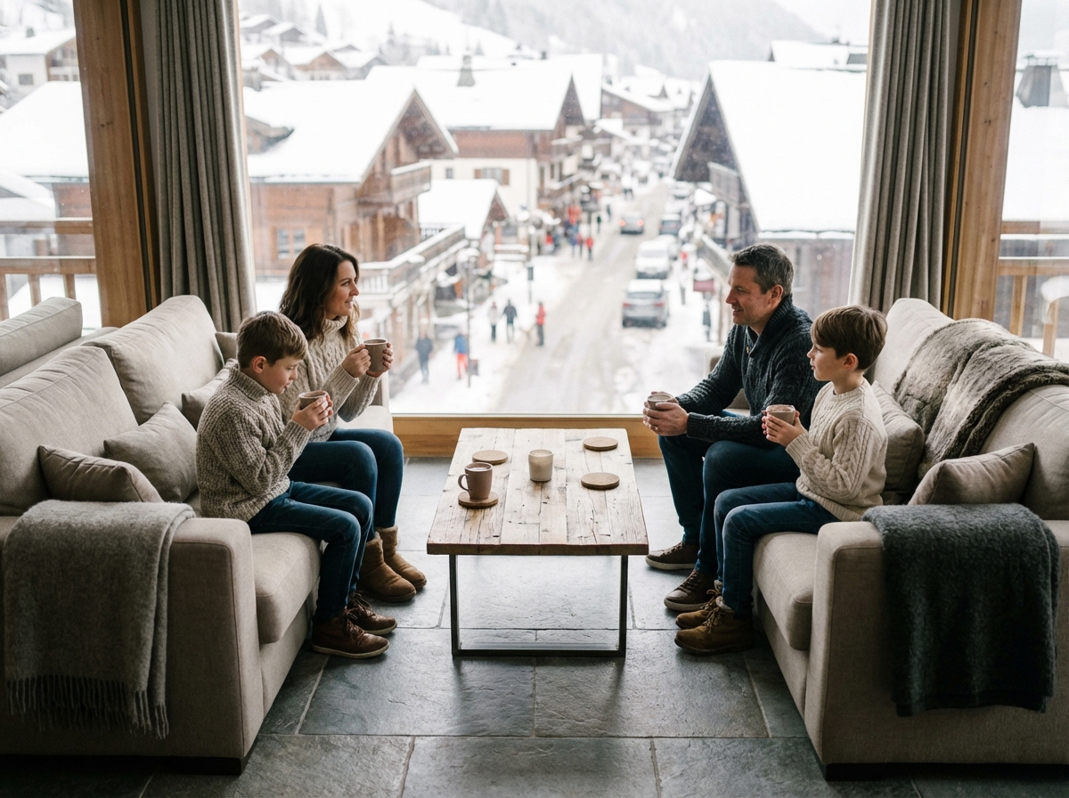 Famille dans un appartement moderne à Morzine