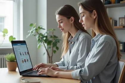Femme utilisant l'interface mise à jour de son espace personnel MyCitya sur un ordinateur portable en 2026