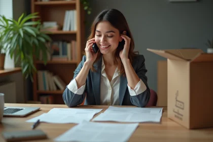 Femme organisée au bureau à domicile avec documents