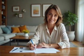 Femme d'âge moyen vérifiant un dossier immobilier