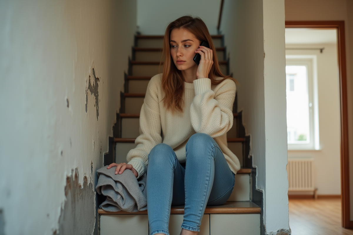 Jeune femme parle au téléphone près d