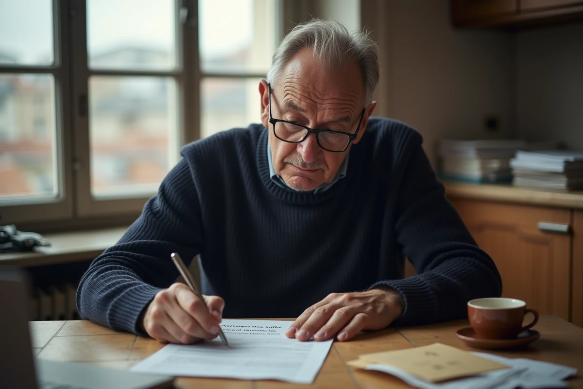 Homme lisant un avis officiel sur la réglementation des zones tendues en France dans son appartement