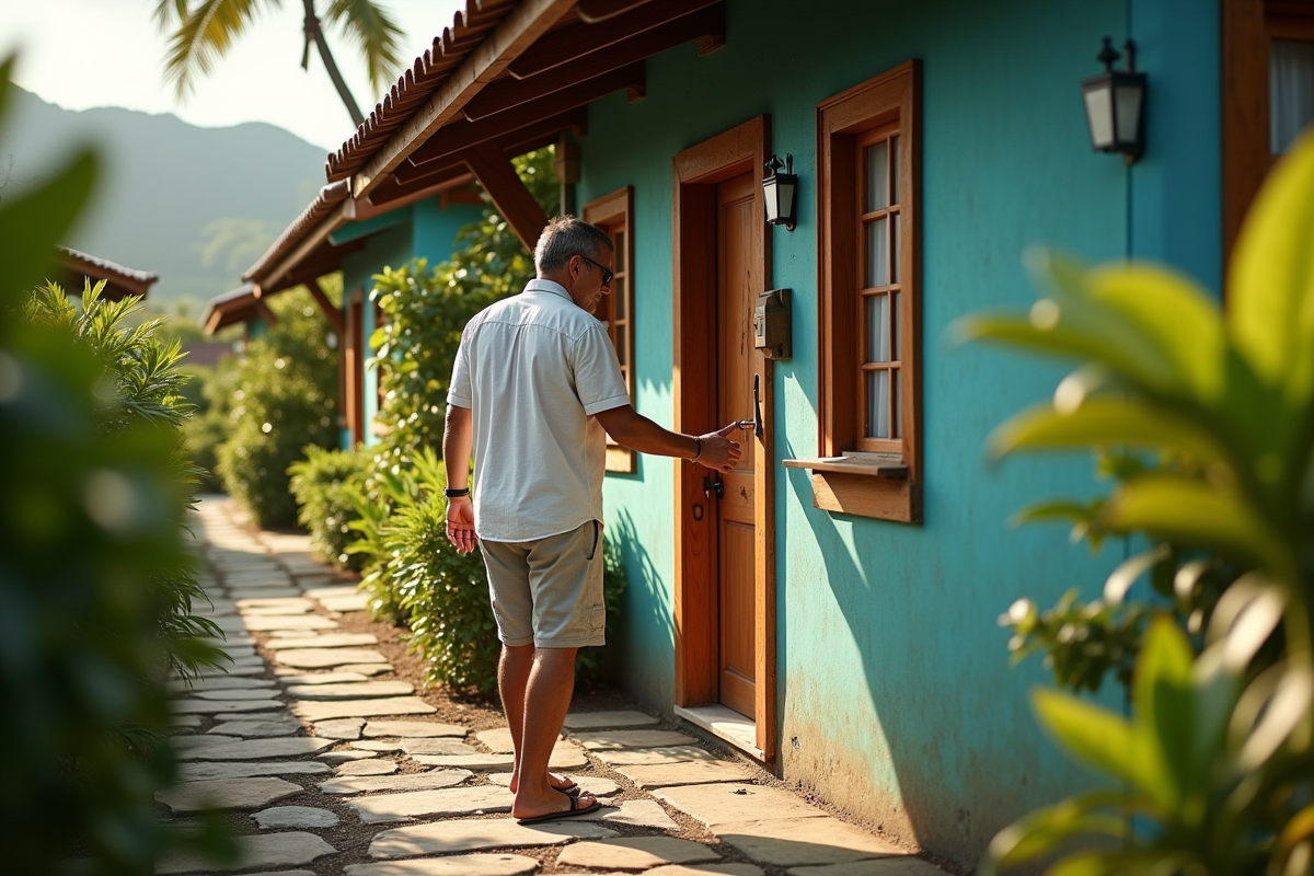 Homme polynesien ouvre la porte d