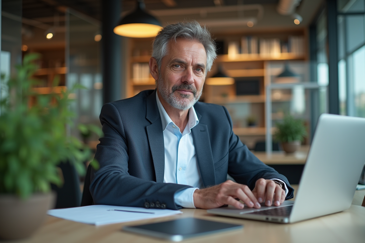 Homme d affaires travaille sur son ordinateur dans un espace coworking