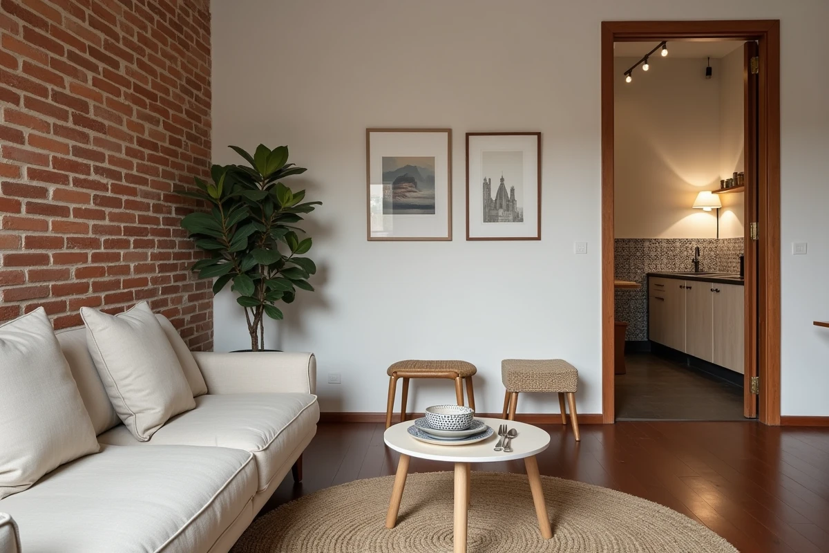 Intérieur moderne d'un appartement en location mensuelle à Barcelone avec décoration catalane authentique