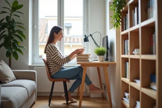 Jeune femme souriante dans un appartement moderne à La Roche sur Yon