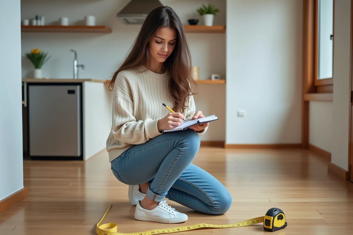 Jeune femme avec carnet dans un appartement moderne