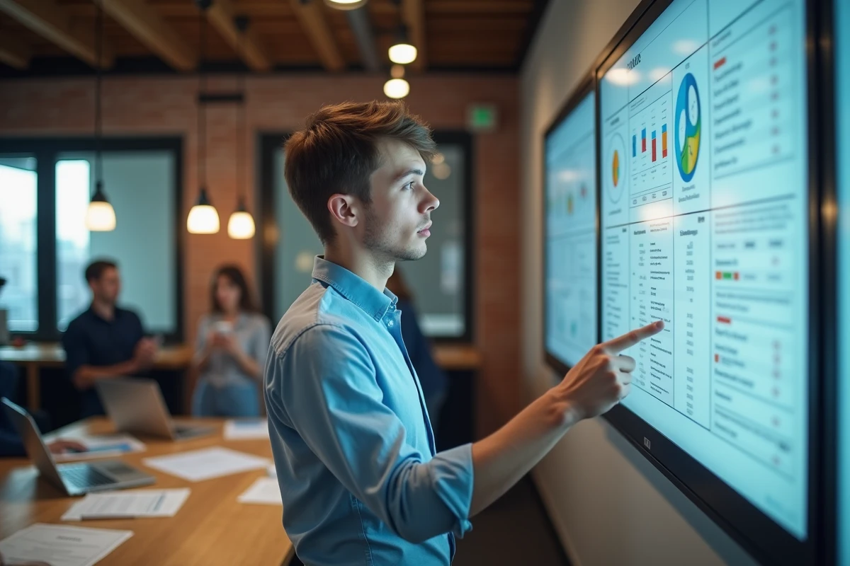 Jeune professionnel analysant des prospects dans un espace collaboratif