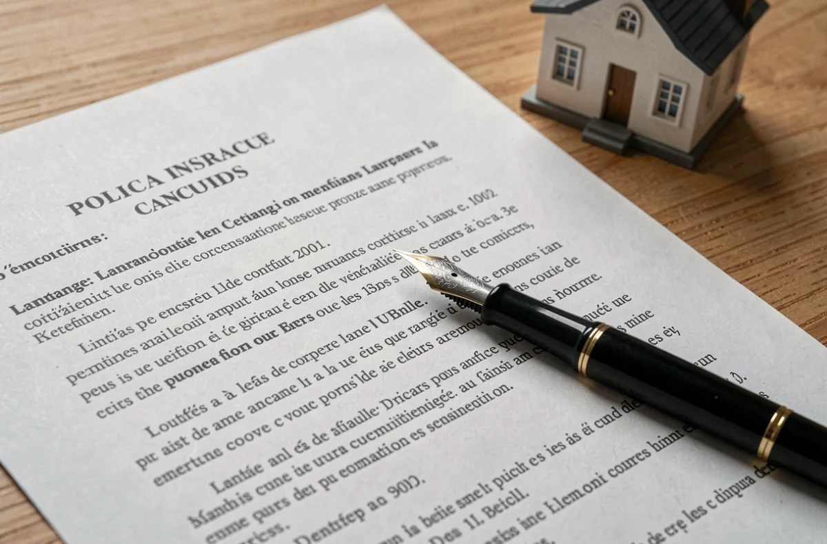 Lettre de résiliation d'assurance habitation posée sur un bureau avec stylo et maison miniature
