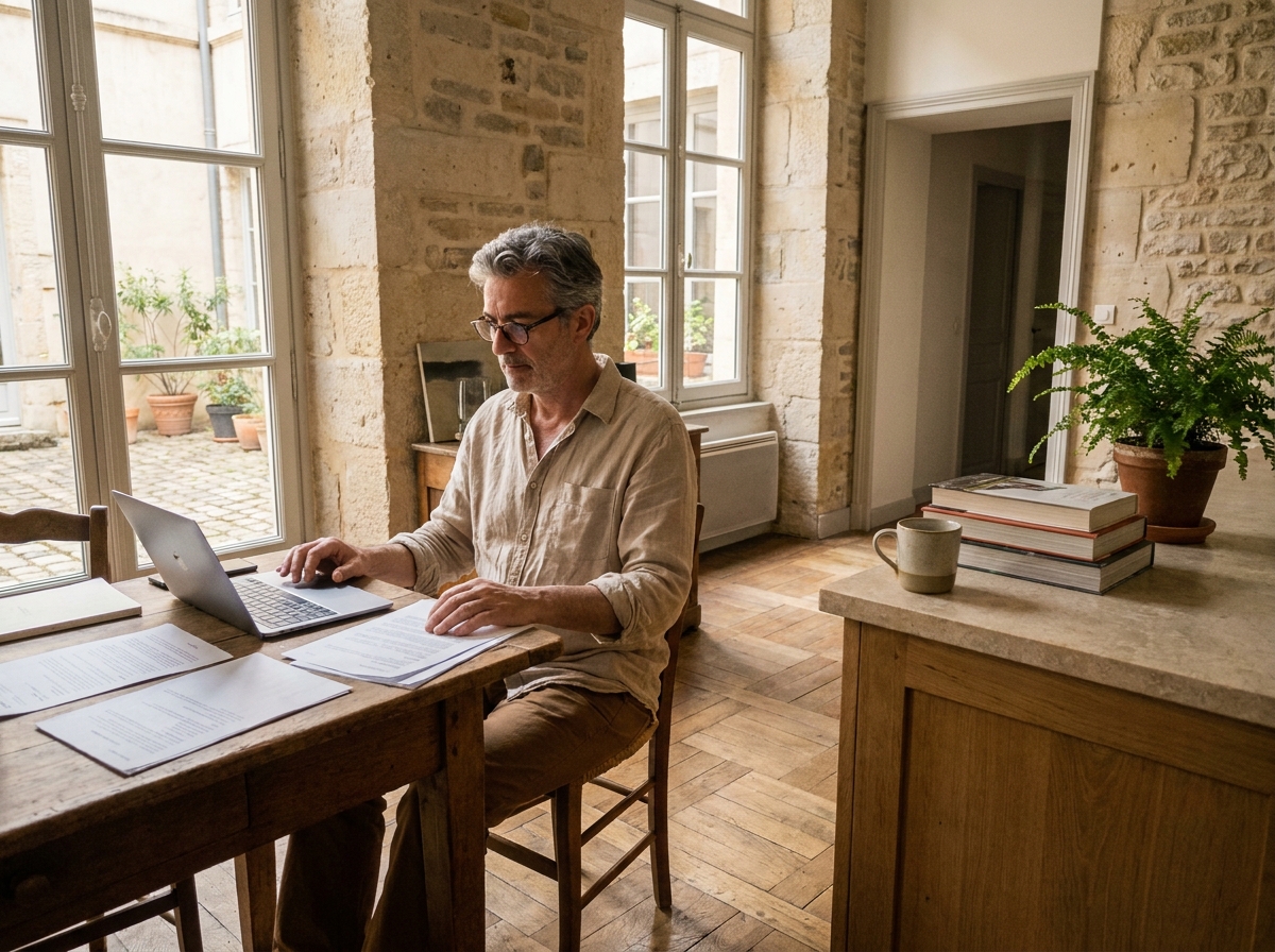 Propriétaire examinant des documents de vente immobilière dans un appartement rénové du 3e arrondissement de Lyon