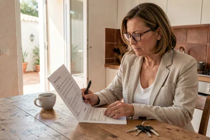 Femme vérifiant les clauses d'un contrat de location maison à Béziers avant de signer